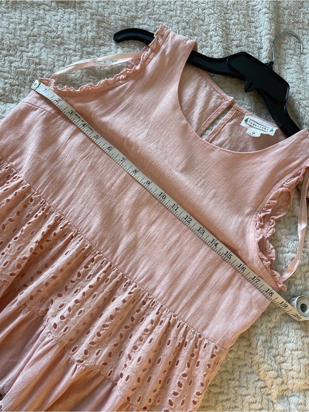 Women’s size M Loveriche Blush Pink Eyelet Tiered Sundress. - Picture 7 of 8